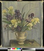 Blauer und gelber Iris in Vase