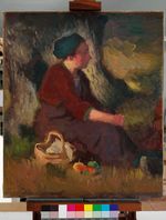 Sitzende Frau mit Obstkorb