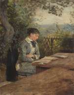 Louise Kolitz beim Lesen im Garten