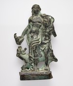 Dionysos / Bacchus, auf jungen Faun gestützt; einem Panther Wein in den Rachen gießend