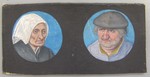 Brustbilder eines alten Mannes mit Kappe und einer alten Frau mit weißem Tuch