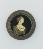 Porträtbüste einer Dame aus Wachs im Holzrahmen