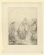 Maria mit dem Kinde in einer Landschaft sitzend, drei Heilige, zwei Engel (Stoll 3)