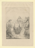 Maria mit dem Kinde in einer Landschaft sitzend, drei Heilige, zwei Engel (Stoll 3)