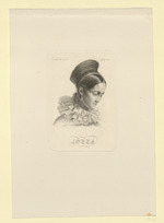 Lotte Charlotte Amalie Grimm, Porträt im Dreiviertelpprofil nach rechts, das Haar kunstvoll in sieben Ringen auf dem Hinterkopf aufgebaut (Stoll 46)