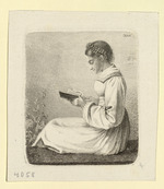 Karoline Claudine Brentano, sitzend in einem Buch lesend, im Profil nach links (Stoll 57)