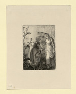 Die alte Lore von Ungedanken (bei Fritzlar), eine alte Zigeunerin einer jungen Frau weissagend, im Hintergrund zwei weitere weibliche Gestalten [historischer Titel] (Stoll 157)