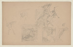 Märchenszenen mit kämpfenden Figuren und Drachen; Rückseite: Szenen mit gerüstetem Ritter in Landschaft