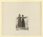 Bayrische Bäuerinnen vom Schliersee, Zwei Bäuerinnen in Tracht, Vorder- und Rückenansicht, im Hintergrund Landschaft des Schliersees (Stoll 176)