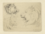 Drei Löwenköpfe, alle mit offenem Rachen, nahezu im Profil nach rechts (Stoll 186)