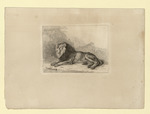 Liegender Löwe nach links, in felsiger Landschaft (Stoll 187)