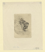Löwenkopf mit offenem Rachen, nahezu im Profil nach rechts (Stoll 182)
