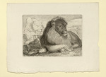 Löwenpaar, der Löwe im Vordergrund ausgeführt, die Löwin umrißhaft (Stoll 189)