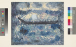 Komposition in Blau mit schwarzen Boot