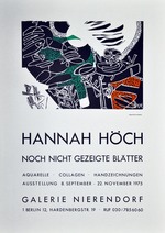 Plakat der Galerie Nierendorf in Berlin: Hannah Höch, noch nicht gezeigte Blätter, Aquarelle Collagen Handzeichnungen