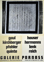 Plakat Ausstellung "Gaul Kirchberger Pfahler Quinte, Hauser Hermanns Lenk Reich" in der Galerie Parnass in Wuppertal