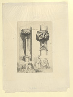 Zwei Säulen im Münster von Ulm und drei kleinere Darstellungen: zwei Mönche im Brevier lesend, Porträt einer Nonne, Interieur mit lesendem Mönch im Kloster zu Paderborn (Stoll 216)