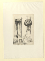 Zwei Säulen im Münster von Ulm und drei kleinere Darstellungen: zwei Mönche im Brevier lesend, Porträt einer Nonne, Interieur mit lesendem Mönch im Kloster zu Paderborn (Stoll 216)