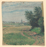 Landschaftsstudie mit Dorf im Hintergrund