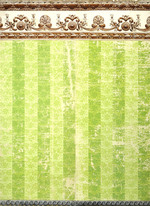 Rapporttapete mit Streifenmuster in Grün, oberer und untere Bordüre
