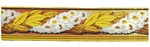 Bordüre mit sich umwindenen Ranken aus weißen Blüten und goldfarbenem Lorbeerblättern
