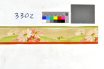 Bordüre mit Cosmeenblüten in Weiß und Hellrot und grünem wellenförmigen Blattdekor