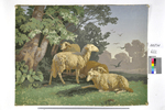 Bildtapete "Les Moutons" mit Schafen in Auenlandschaft