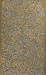 Papiertapete mit Imitation einer Metalltreibarbeit mit Löwen nach dem Vorbild eines Damastgewebes