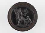Mit einem Medaillenstempel geprägter schwarzer Spielstein: Rückeroberung von Kanischa/ Nagykanisza,1690, Kaiser Leopold I. und Joseph I., Medailleur: P.H. Müller