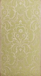 Papiertapete mit Imitation einer geprägten Goldledertapete nach hellgrünem Grund