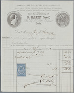 Rechnung der Manufaktur Paul Balin an Monsieur Jacques Sauce, Paris, vom Februar 1874