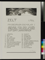 Zelt, Opus XIV, 1. Teil, Inhaltsverzeichnis