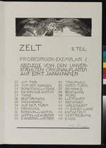 Zelt, Opus XIV, 2. Teil, Inhaltsverzeichnis
