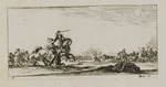 Reitergefecht und toter Soldat vor einem Schlachtfeld