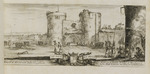 Von zwei Türmen flankierter Festungseingang, darunter Serientitel und Wappen des Widmungsempfängers