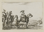 Feldherr mit Reitern vor marschierender Armee