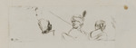 Kopf eines Schwarzen im Profil nach rechts, Mann mit Turban und Speer sowie Frauenbüste in Rückansicht