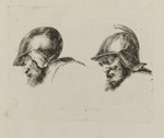 Zwei Kopfstudien von Soldaten mit Helm und Bart