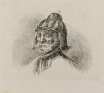 Kopf eines alten bärtigen Soldaten mit Helm