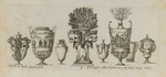 Acht verschiedene Vasen, im Zentrum Vase mit Totenschädeln