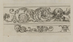 Zwei Friese, davon der obere mit Blattwerk, Adler und Löwenkopf, der untere mit Löwenkopf und grotesken Köpfen