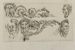 Vier Friesfragmente mit Blattwerk und fünf grotesken Köpfen