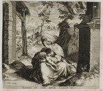 Maria mit dem schlafenden Christuskind auf ihrem Schoß in einer Landschaft
