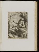 Der Hl. Hieronymus vor einem Kruzifix sitzend und in einem Buch lesend