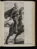 Rudolf II. zu Pferde vor einem Schlachtfeld