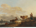 Landschaft mit Bauernfamilie und Tieren