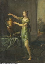 Junges Mädchen in antikischem Gewand, eine Vase schmückend
