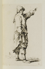 Mann mit Zipfelmütze und erhobener linker Hand