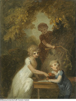 Drei im Garten spielende Kinder, Skizze