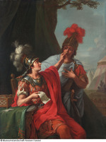 Alexander drückt den Siegelring auf den Mund seines Freundes Hephaistion